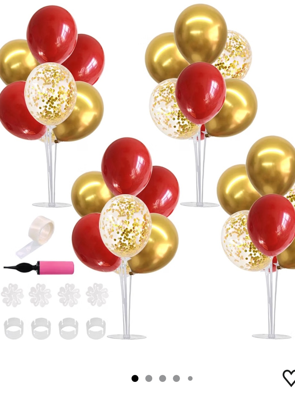 Red, Gold & Confetti Balloon Table Centerpiece Set